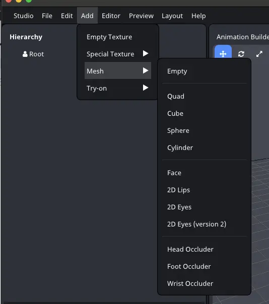 add mesh menu