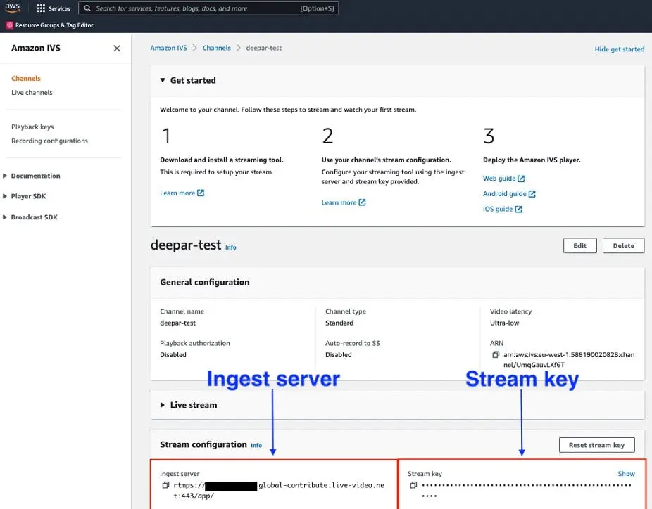 Channel in IVS console